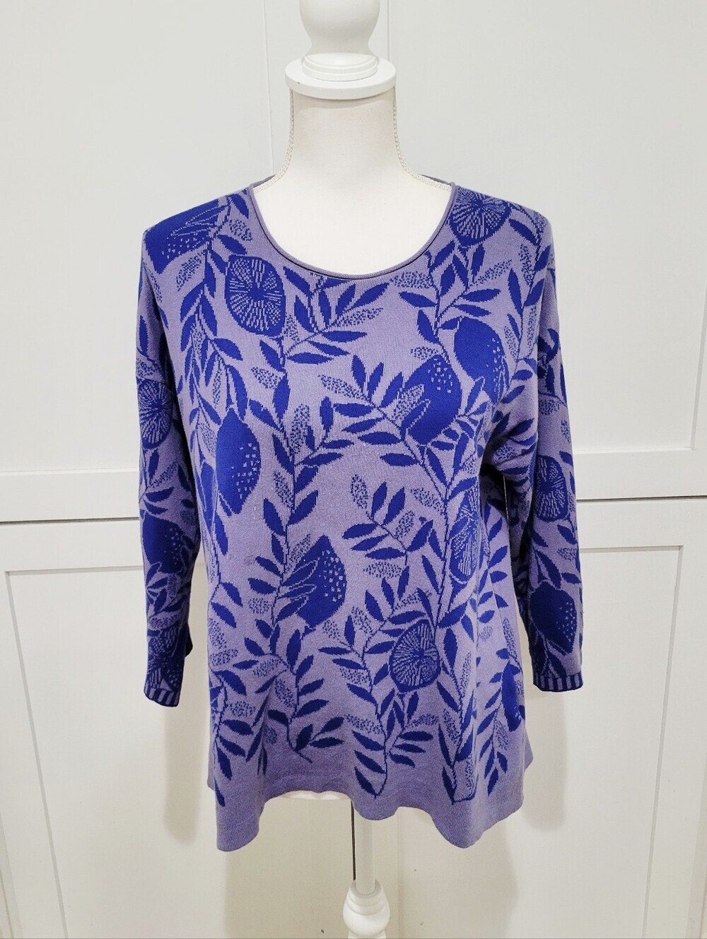 Gudrun Sjödén Lavender & Royal Blue Botanical Knit Sweater | Size Small